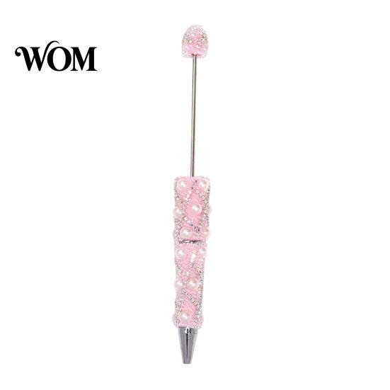 Handmade Jewelry Writing Pens DIY Beadable Pen, Bling Rhinestones And Faux Pearls Beaded Gift Ideas Black Ink Ballpoint Pen for Office School Supplies
