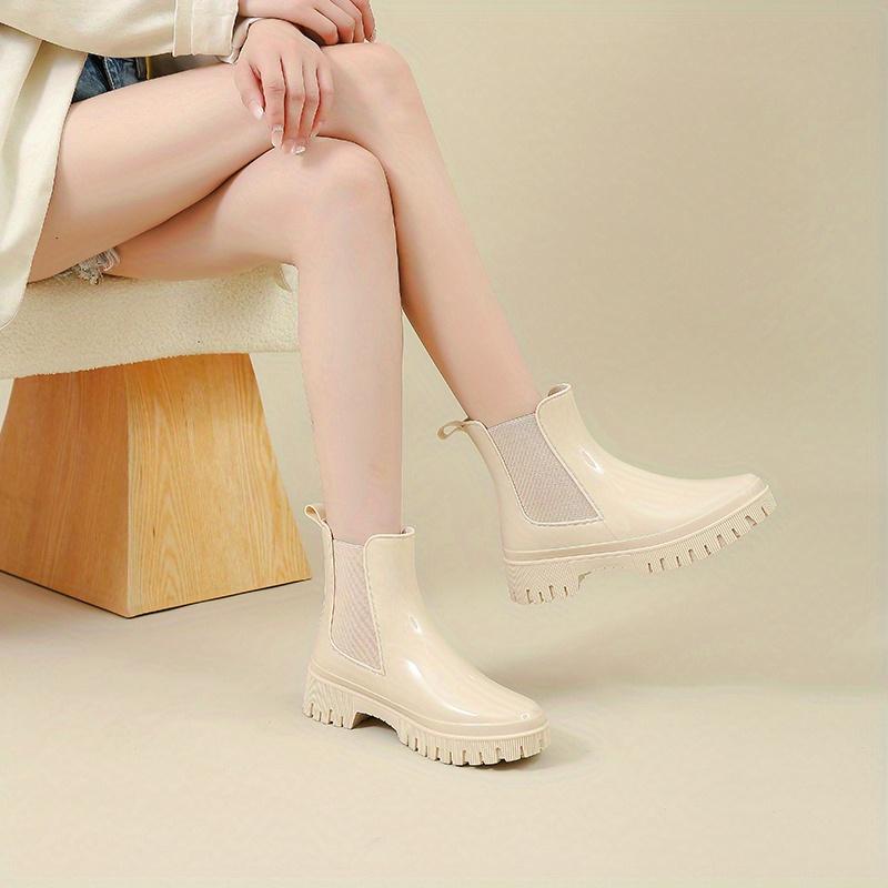 Женские резиновые сапоги на толстой подошве, эластичные вставки для легкого надевания, амортизирующий комфорт, черно-желто-зеленые, модная повседневная и профессиональная обувь