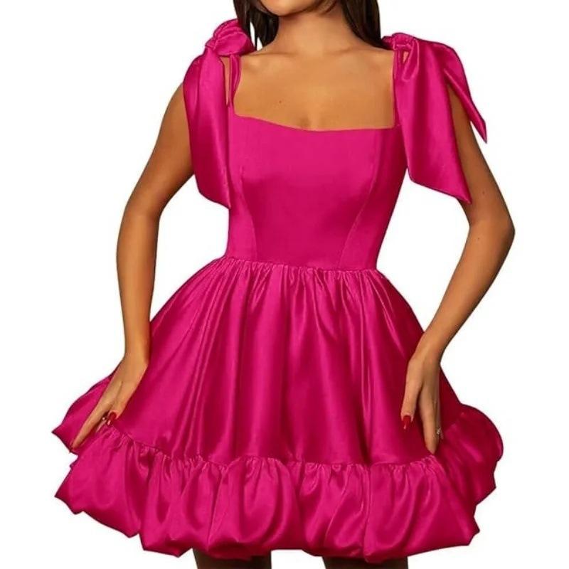 1011 new European and American style evening dress square neck bow satin tutu skirt thin birthday party dance dress