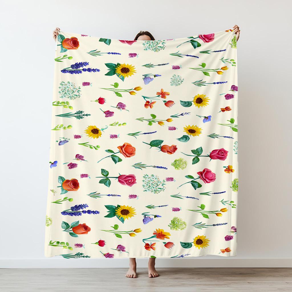 1PC flowers pattern printed blanket suitable for sofas beds offices travel camping chairs warm plush blanket