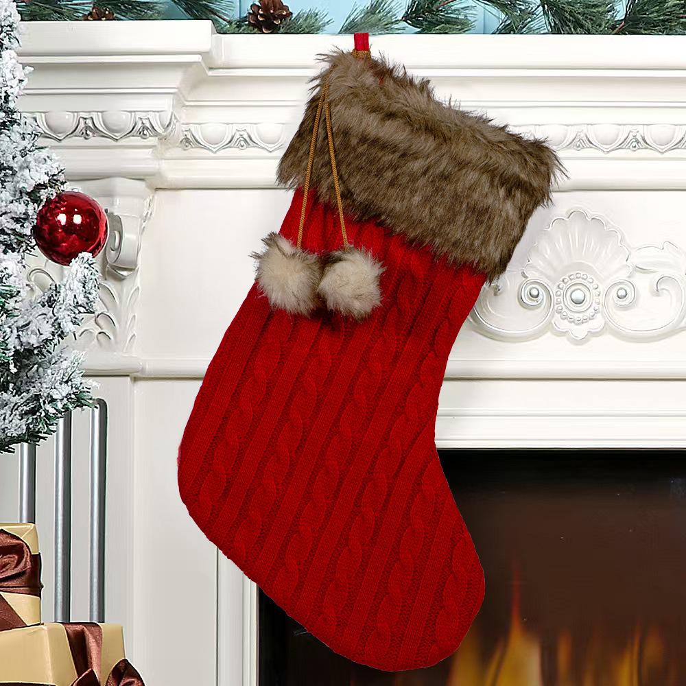 Christmas socks gift bag 20 inch twisted rope wool knitted Christmas socks gift bag fireplace home Christmas decoration