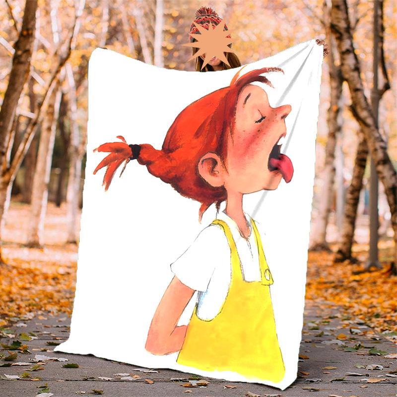 Pippi Flannel Blanket Soft Warm All-Season Throw, Design for Camping, Car Travel, Hiking Sofa, Bed, Office Perfect Gift for Parties