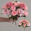 30cm Rose Pink Silk Bouquet Peony Artificial Flower 5 Big Head 4 Small Bud Bride Wedding Home Decoration Artificial Flower