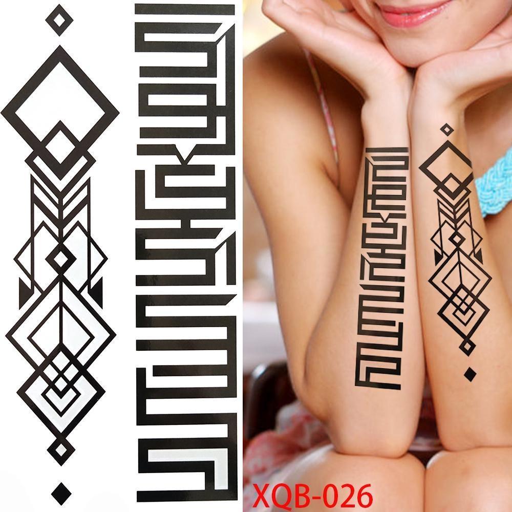 1 PC 210*114MM Cat Geometry Black Temporary Tattoos For Men Women Black Forest Skull Tiger Wolf Tattoo Sticker Evil Devil Arm Tattoo