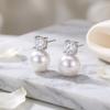 High sense square zircon pearl stud earrings women, simple commuting light luxury earrings Internet celebrity temperament versatile jewelry