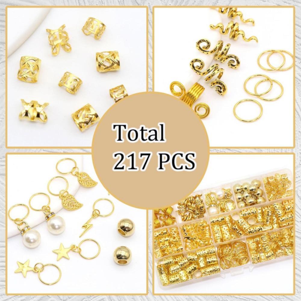 217Pcs Metal Cuff Clips Hollow Out Hair Ring Hair Braiding Hair Braid Tubes  for Braids