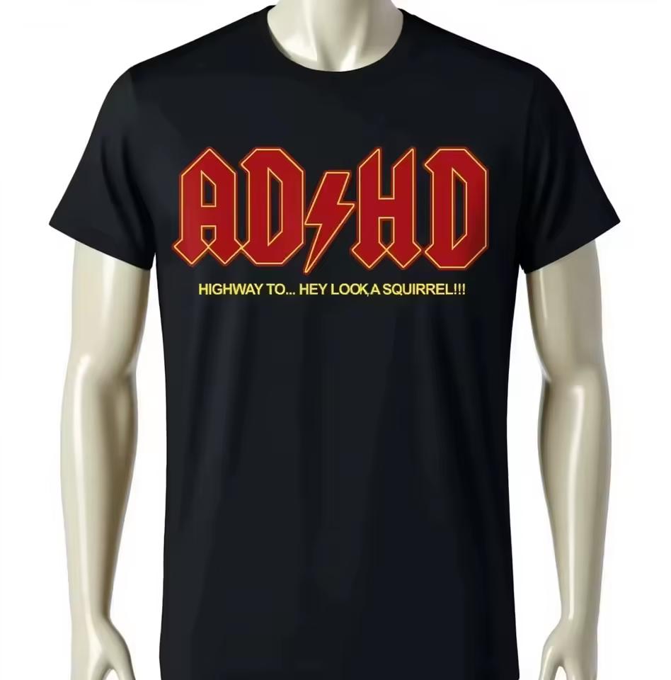 2025 Vintage ADHD Funny Hey Look Squirrel ADHD T-shir Cotton Round Neck Fashion Casual Sports Woman Man Summer T-shirt