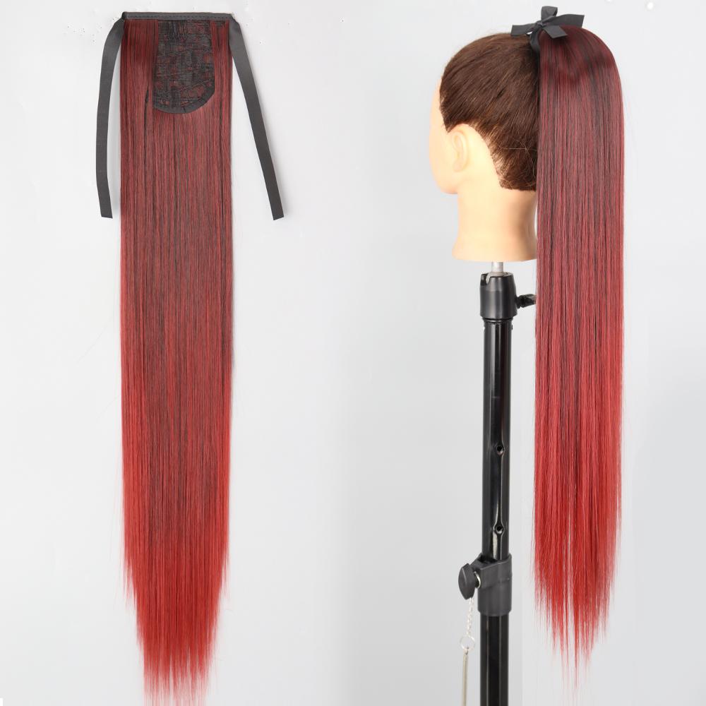MISS WIG Synthetic Long Straight Hair Extension Wrap Around Clip In Heat Resistant Fiber Ponytail Natural Pony Tail for Women