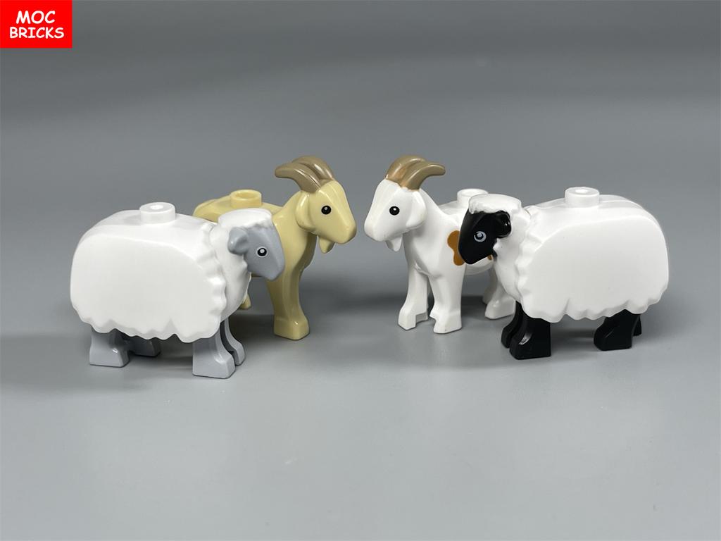 MOC Кирпичи Милая Овца Коза Сарай Овчарня Животное DIY Ферма Пастбище Вид Строительные Блоки Аксессуары Детские Игрушки Подарки
