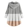 Women Plus Size Button Plush Tops Hooded Patchwork Loose Cardigan Wool Coat Winter Jacket