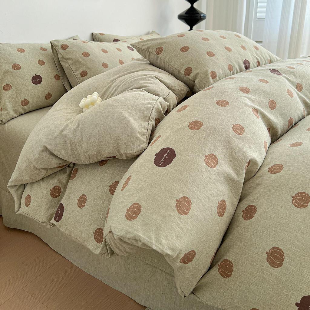 Floral Washed Cotton Jacquard Bedding Set – Four-Piece Duvet Cover with Rounded Corner Bed Sheet