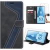 Case + 2 Tempered Glass for Samsung Galaxy A53 5G, PU Leather and TPU Pattern Protection with Card Holder and Stand, Black