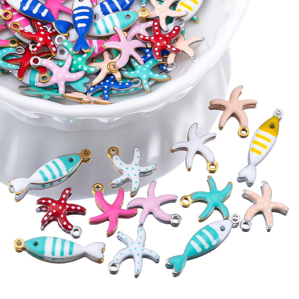 20pcs Stainless Steel Small Starfish Charms Fish Pendant Enamel DIY Jewelry Making Accessories Findings Ocean Necklace Earrings