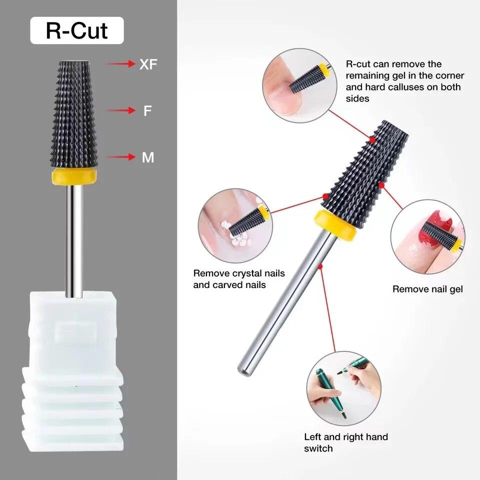 Black 5 In 1 Ceramic Nail Drill Bit For Electric Drill Machine 3/32" Shank Milling Cutter Fast Remove Acrylic Or Hard Gel