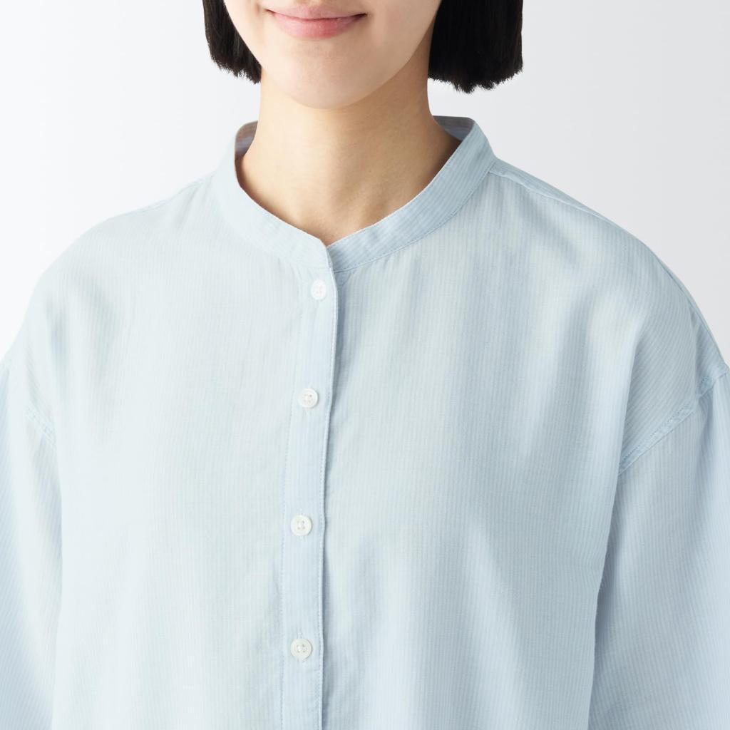 MUJI Тонкая марлевая пижама с коротким рукавом без боковых швов FD1JHA4S Светло-голубая полоска S Женская Женская Женская