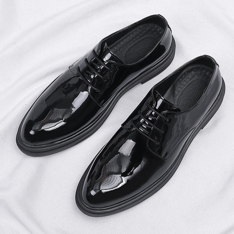 Men's Patent Leather Casual Leather Shoes 2025 Autumn New Item Men's Shiny Leather Shoes Business Formal Wear