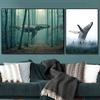 Abstract Whale Swimming In The Forest Nordic Print Poster Trees Spring Landscape Picture Art Canvas Painting Creative Home Decor