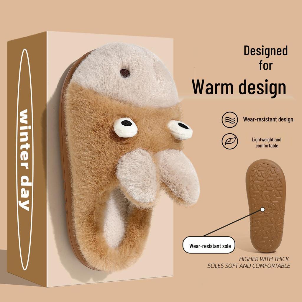 Зимние домашние хлопковые тапочки: Милый Пушистый Мультяшный Дизайн для Мужчин и Женщин