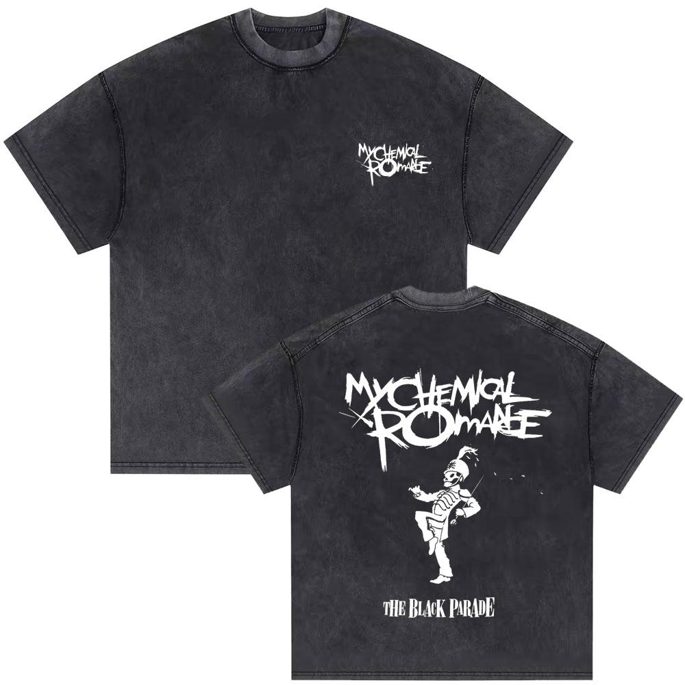 Washed Vintage My Chemical Romance Double Sided Print T Shirt Men Women Casual Oversized Tshirts Man Punk Emo Rock Tops Tshirt