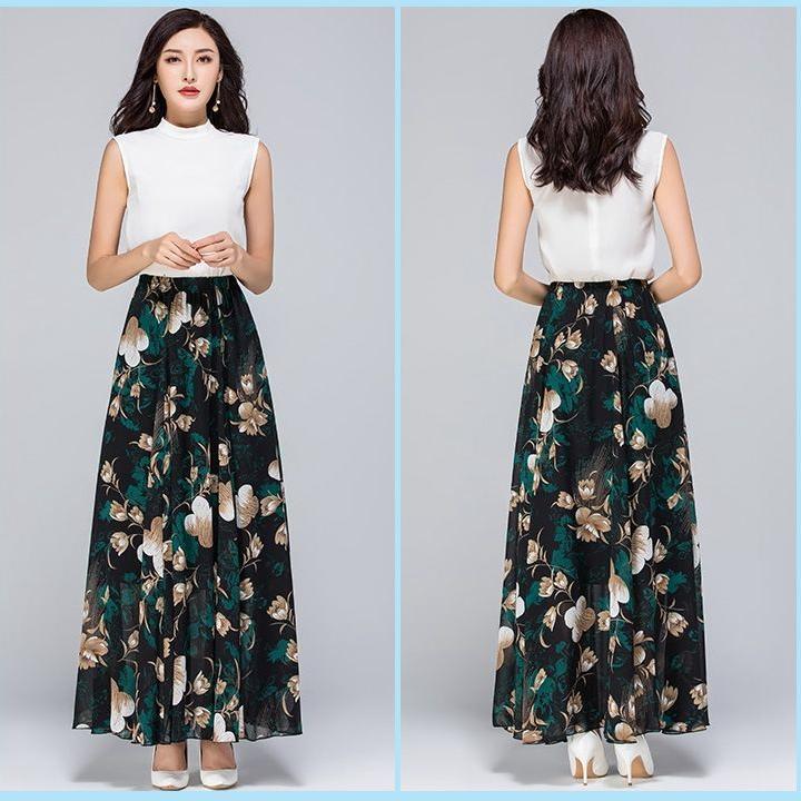 Женская летняя шифоновая юбка, длинная юбка больших размеров, богемная цветочная большая распашная женская пляжная юбка, длинная юбка, юбка трапециевидной формы