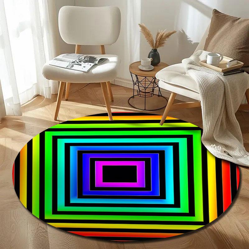 Eclectic Round Rainbow Multicolor Floor Rug, Non-Slip Floor Mat for Nursery