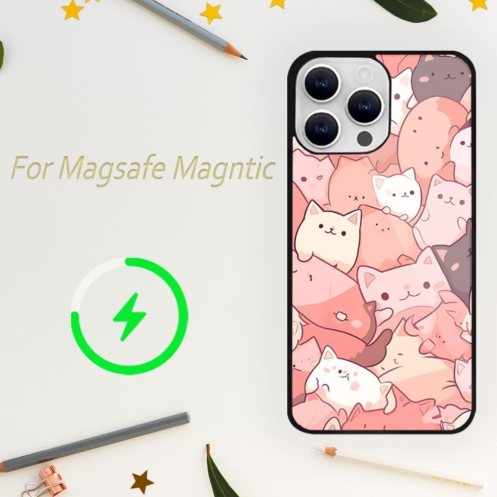 Милый чехол для телефона с изображением кота для iPhone 15 14 13 12 11 Plus Pro Max Magsafe с магнитной беспроводной зарядкой