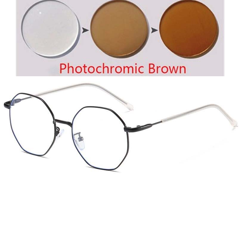1.56 Refractive index Anti Blue Light Polygon Prescription Eyeglasses Stainless Steel Finished Myopia Glasses -0.5 -1.0 To -6.0