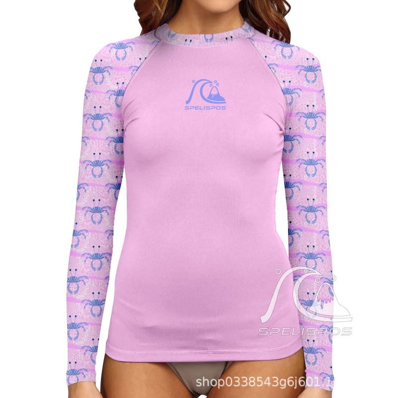 Womens Quick-Dry Rash Guard Surfing Diving Swimming UV Protection Printed Spandex Lycra Top