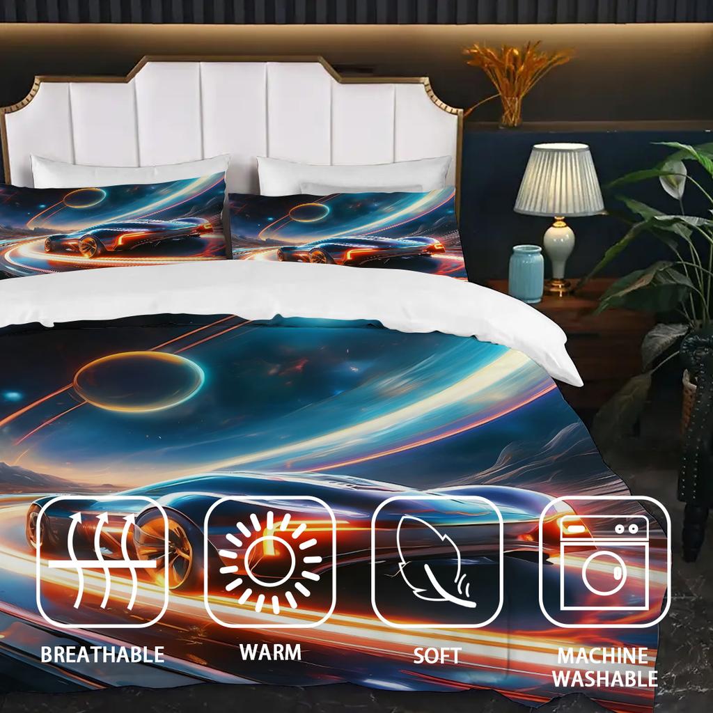 Cool Colorful Sports Car 3D Cartoon Printed Quilt Cover Soft Comfortable Bedding Set Home Textiles Polyester 2/3Pcs Duvet Cover