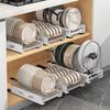Under-Sink Pull-Out Pot and Lid Storage Rack with Chopping Board Divider