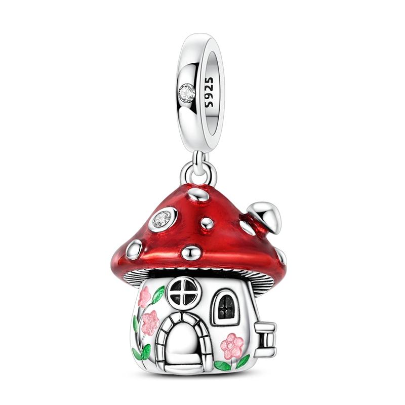 Original 925 Sterling Silver Charms Bead Openable Red Mushroom House Pendant Fit Original Bracelet For Women DIY Jewelry Gift