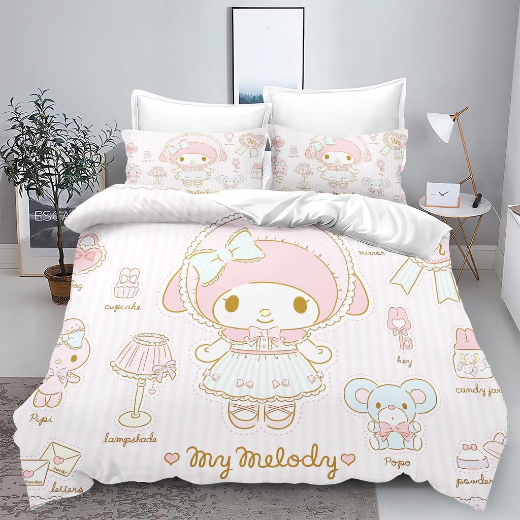 Sanrio Hello Kitty Melody Bedding Sets Comforter Cover Bed Cover Duvet Cover Pillow Case 2-3 Pieces Sets Bedroom Decor