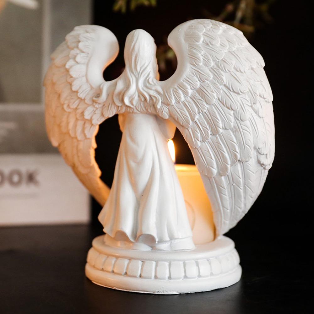White Resin Carved Figure Candle Holder Decor Outdoor Courtyard Corner Accent Decor