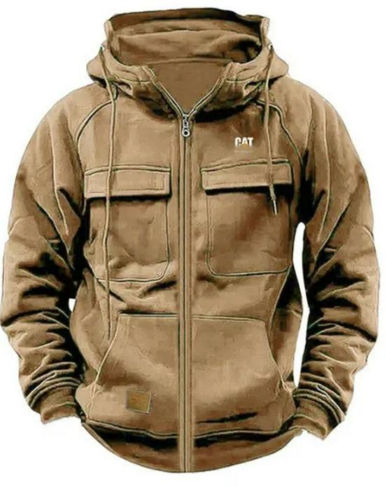 Мужское худи с кожаной нашивкой и множеством карманов для осени/зимы – толстовка в европейском и американском молодежном стиле