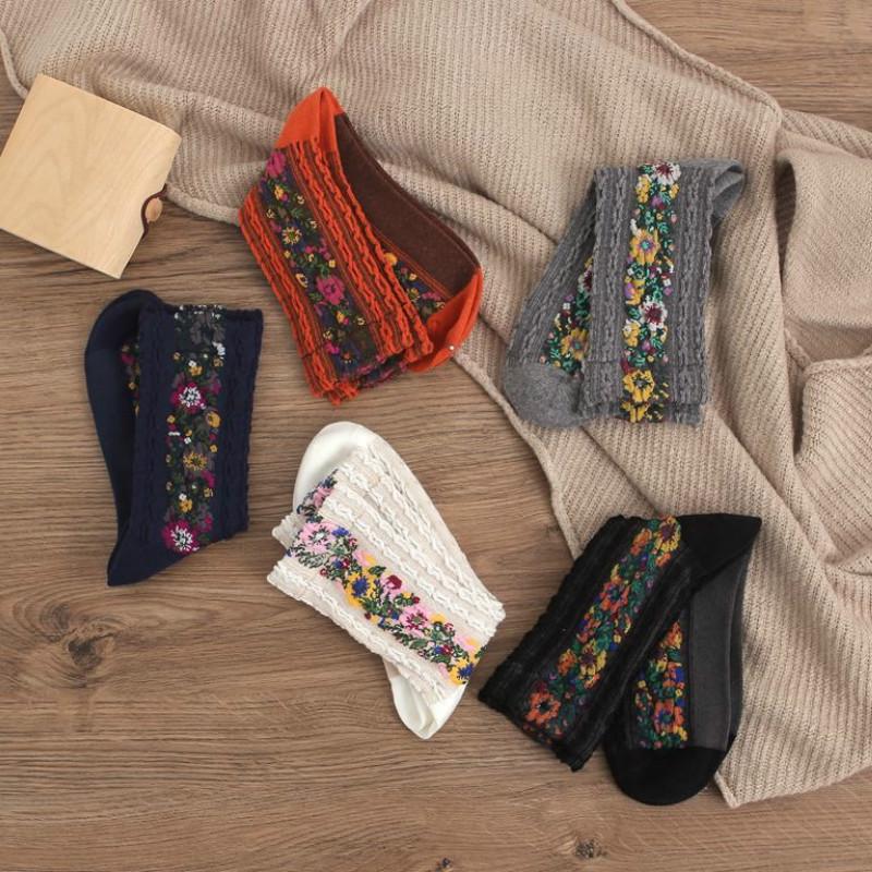 Хлопковые женские носки с рисунком, маленькие модные носки-трубочки с цветочным принтом, зимние теплые женские носки