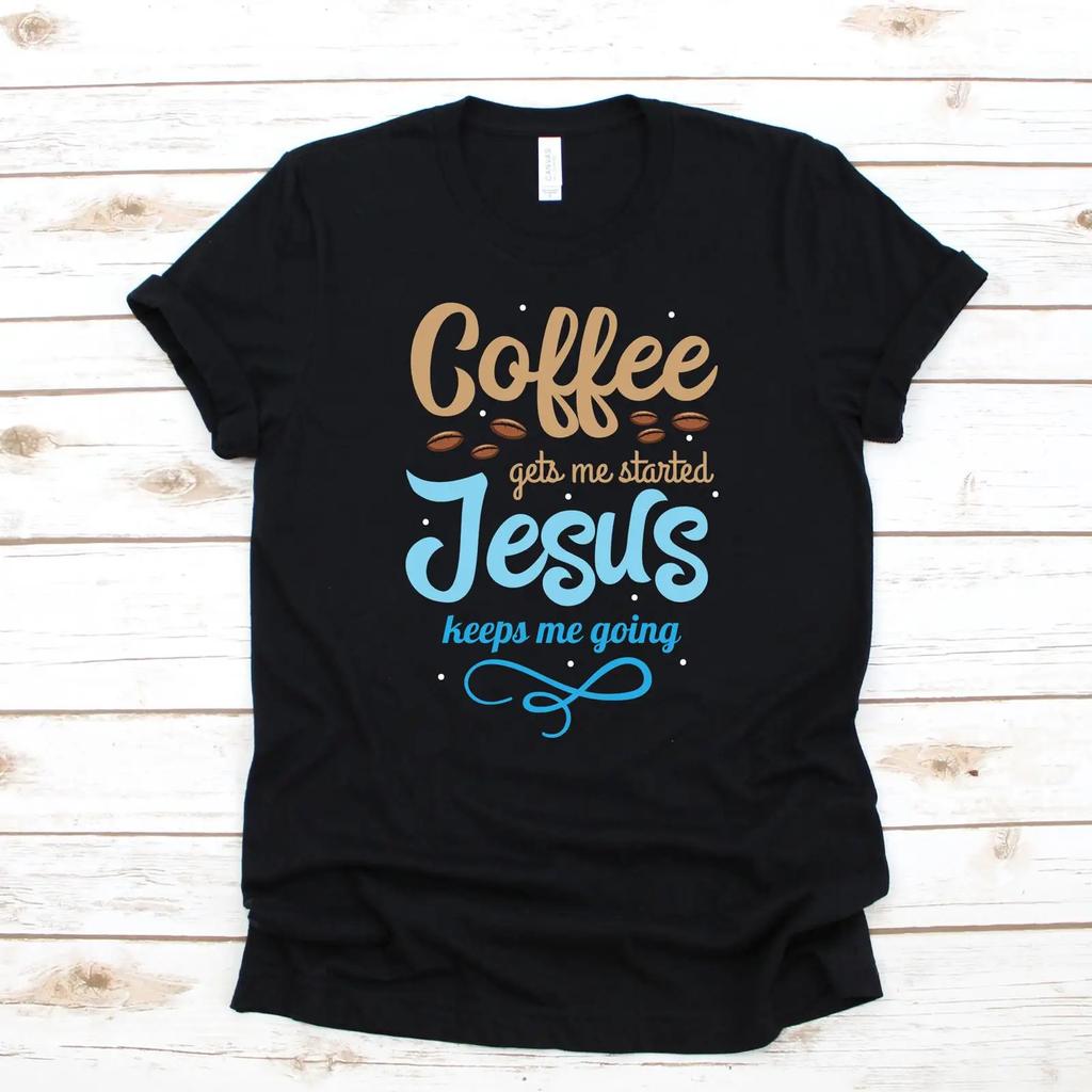 Coffee and Jesus T Shirt Long Sleeve SweaT vintage Washed Top For Everyday Wear Breathable Versatile streetwear Casual Slightly