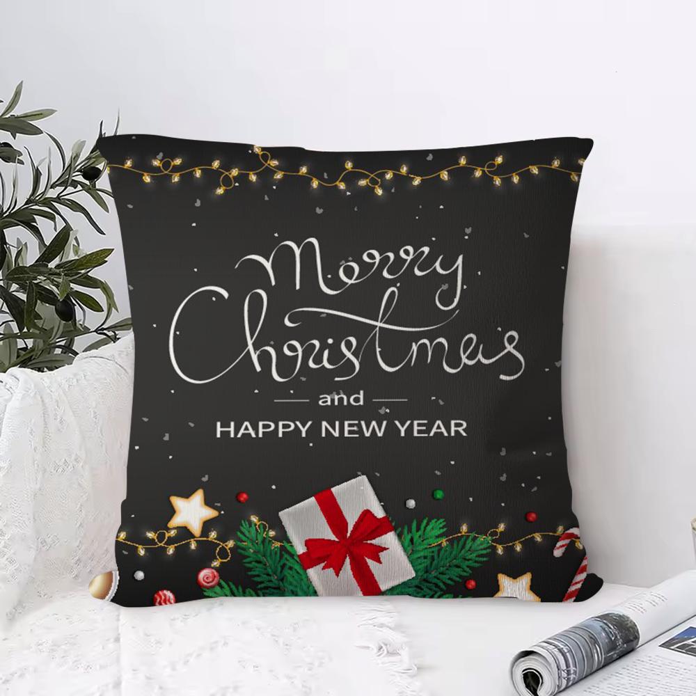 Cute Christmas Elements Cushion Cover 1 Piece Short Plush Pillowcase, Soft And Washable, Mostly Used For Sofa, Car