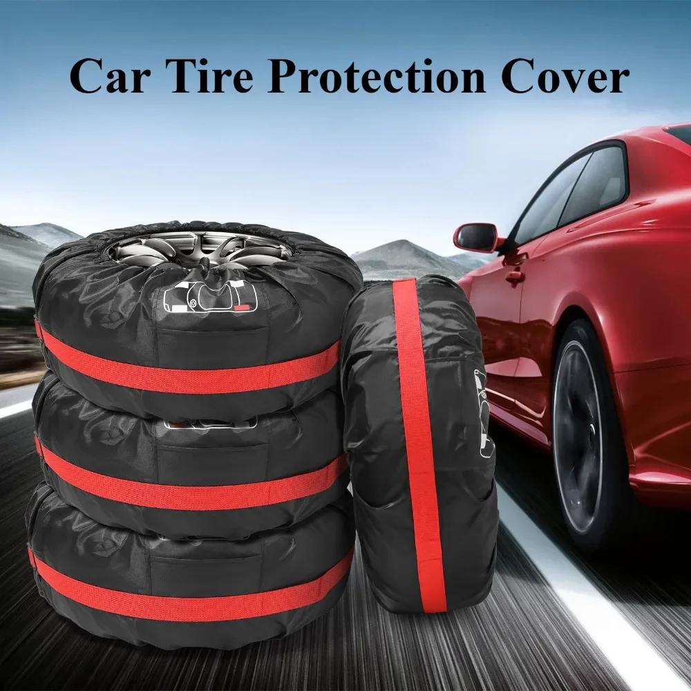AD Universal 4Pcs Spare Tire Cover Case Polyester Car Tyre Storage Bags Automobile Tyre Accessories Auto Vehicle Wheel Protector