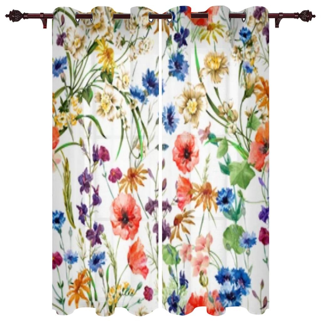 Flower Watercolor Window Curtain for Bedroom Living Room Backdrop Curtain Home Decor Kitchen Short Curtain