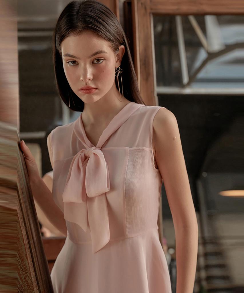 Julie And Kara 24Ss Collar 93 Secret Garden Sleeveless Juno Ribbon Tie Dress Pink