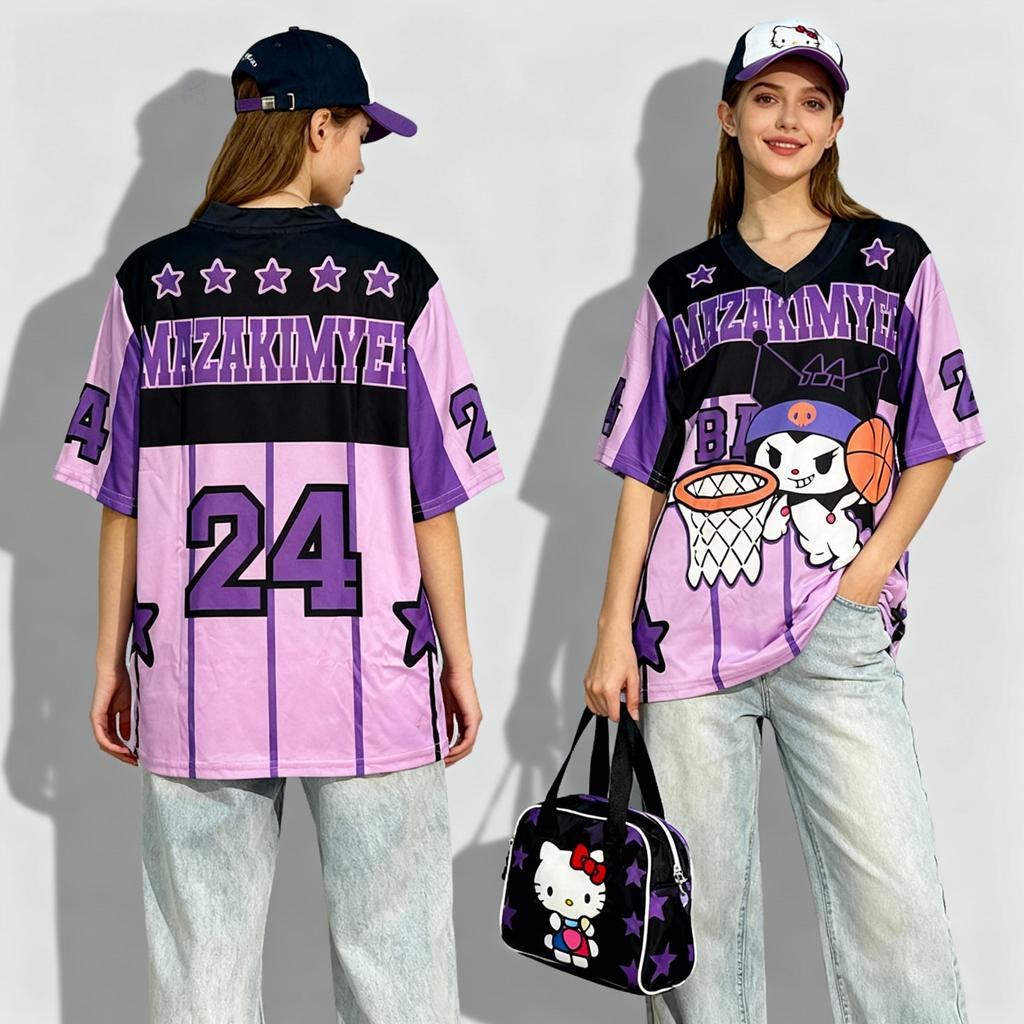 Бейсбольная куртка Hello Kitty, милая и крутая летняя футболка в уличном стиле, свободный женский топ.