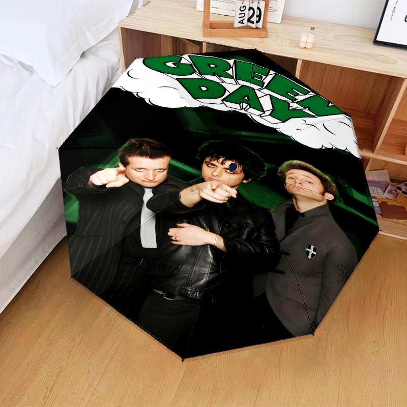 1PC Green Day Automatic Folding Umbrella 8-Rib Travel Umbrella with Auto Portable Case, Ideal Gift for Birthdays