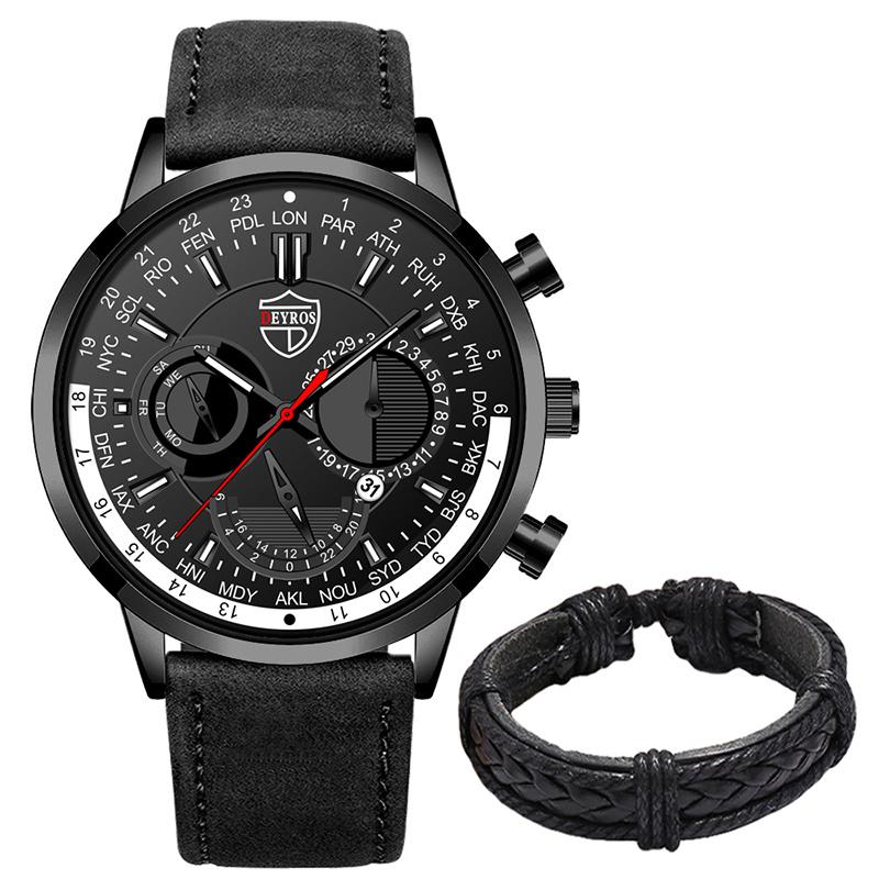 Модные мужские часы класса люкс для мужчин, деловые кожаные кварцевые наручные часы, мужские повседневные спортивные часы с браслетом и светящимися часами