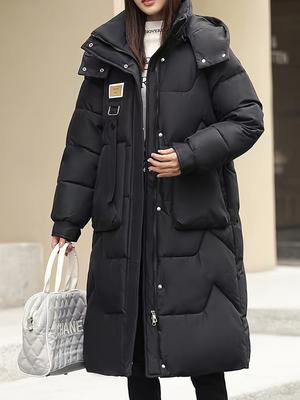 Пальто с капюшоном, застегивающееся на молнию и пуговицы спереди, универсальная однотонная термоодежда с длинным рукавом, женская одежда