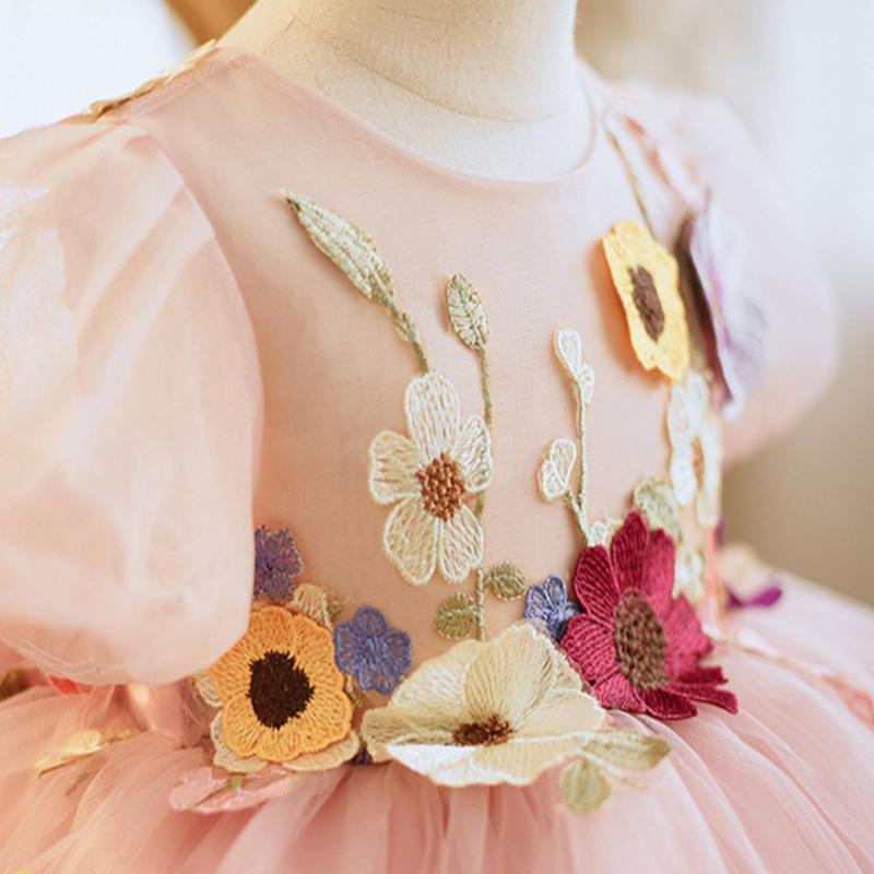 Детское вечернее платье для крещения на день рождения, платье с бантом и цветочным принтом для маленьких девочек, пышные рукава, бальное платье, элегантный костюм, Vestidos