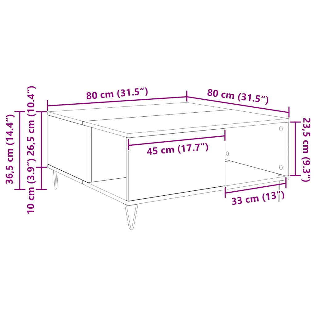 Artisan Oak Coffee Table 80 x 80 x 36.5 cm Particleboard