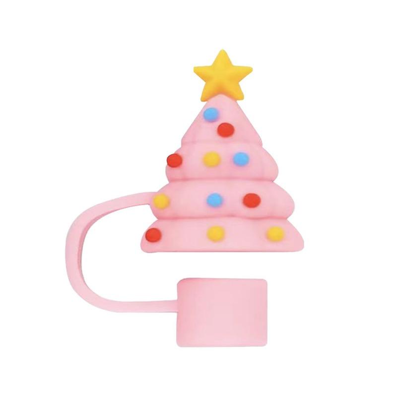 10mm Christmas Silicone Straw Sleeve Party Decor Cup Accessories Spill Proof Stopper Drinking Straw Cap Leak Stopper Xmas Gift