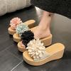 2024 Slope Heel Beach Slippers Women's Platform Summer New Fish Mouth Flower Comfortable Outdoor Beach Shoes Women