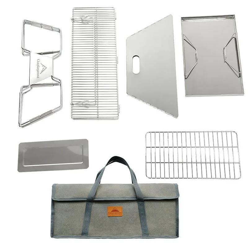 Гриль для барбекю для кемпинга на открытом воздухе на 3-6 человек - Складная плита из нержавеющей стали, Портативные принадлежности для пикника