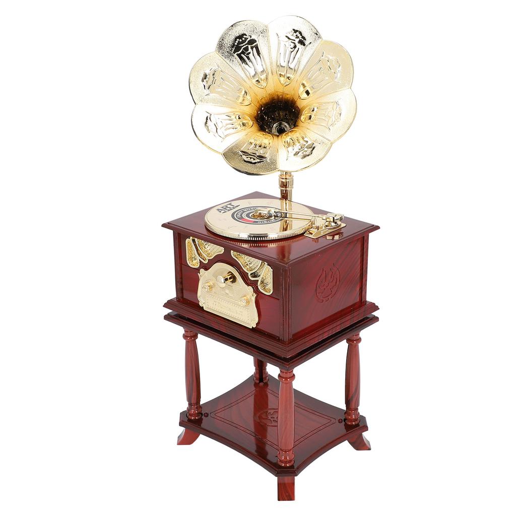 Gramophone Music Box Exquisite Clockwork Mechanical Retro Music Box Figurines for Home Table Desk